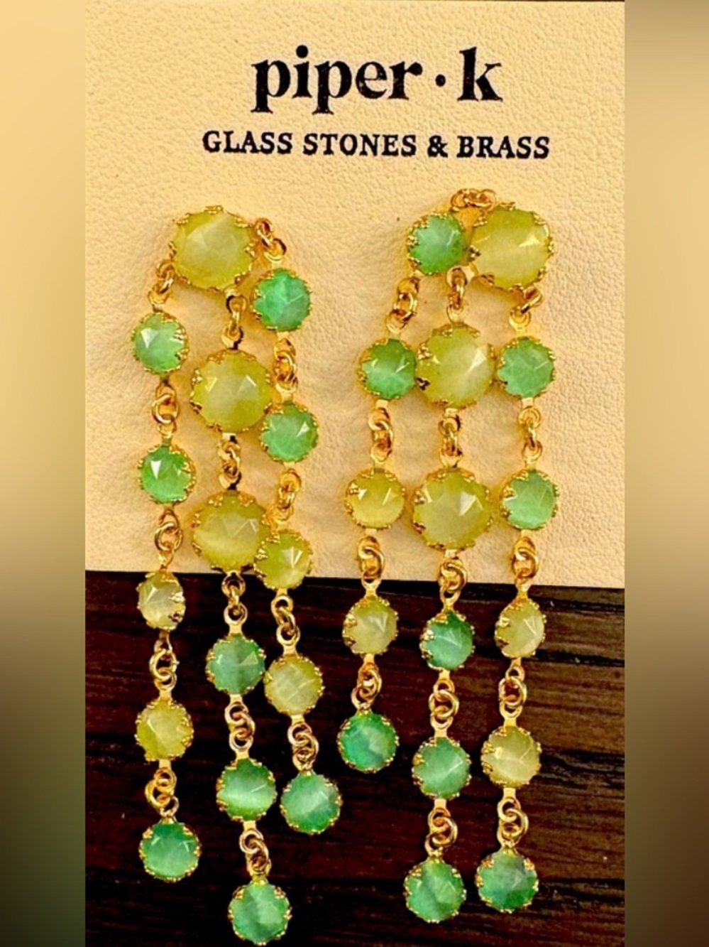 Piper K Green Glass Stone Cascade Earrings